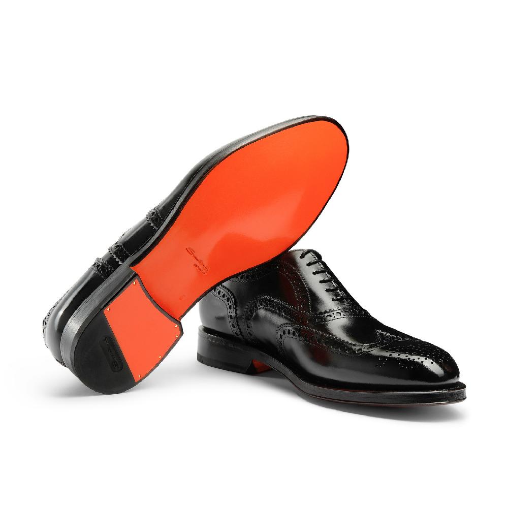 Santoni Stringata Oxford Brogue Da Uomo In Pelle Anticata Nera