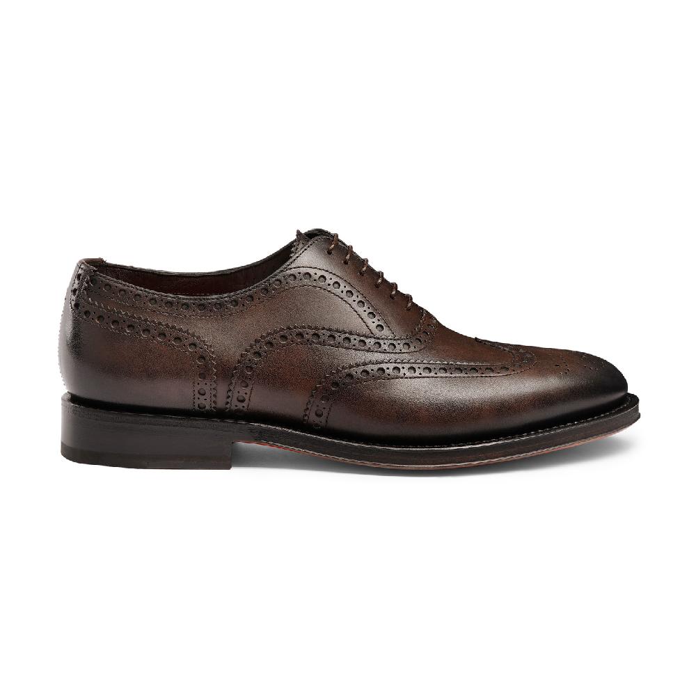 Santoni Stringata oxford brogue da uomo in pelle anticata marrone