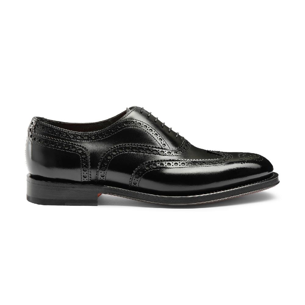 Santoni Stringata oxford brogue da uomo in pelle anticata nera