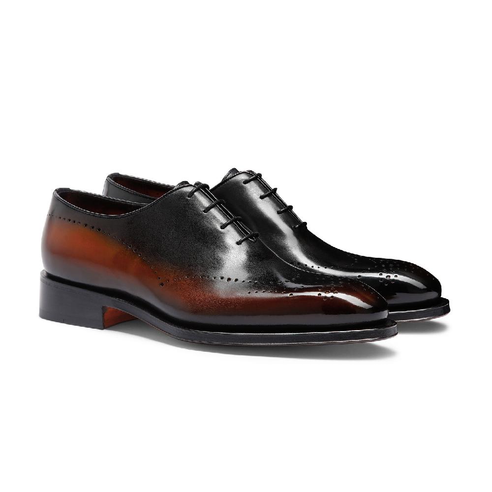 Santoni Stringata Oxford Brogue Da Uomo In Pelle Marrone