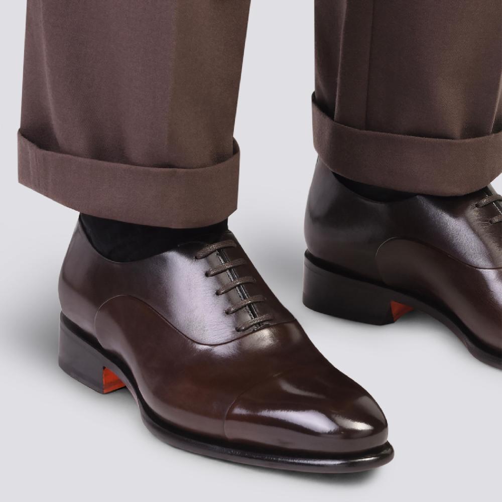Santoni Stringata Oxford Da Uomo In Pelle Anticata Marrone
