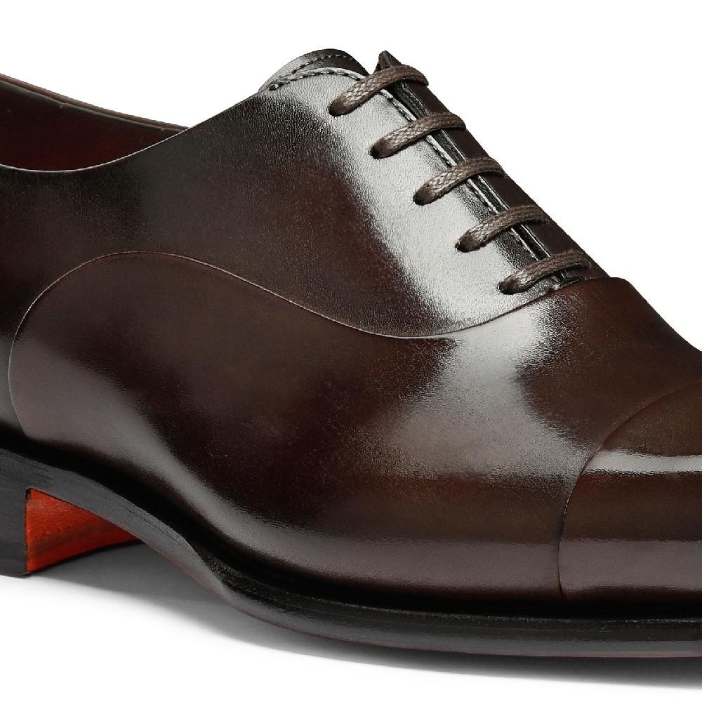 Santoni Stringata Oxford Da Uomo In Pelle Anticata Marrone