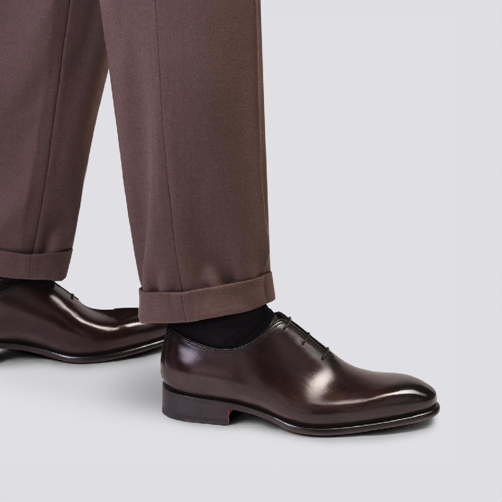 Santoni Stringata Oxford Da Uomo In Pelle Anticata Marrone