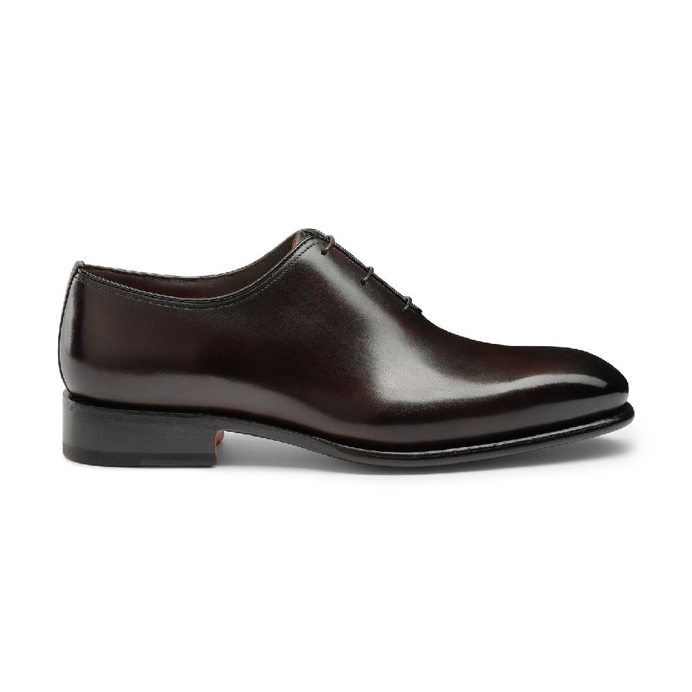 Santoni Stringata oxford da uomo in pelle anticata marrone
