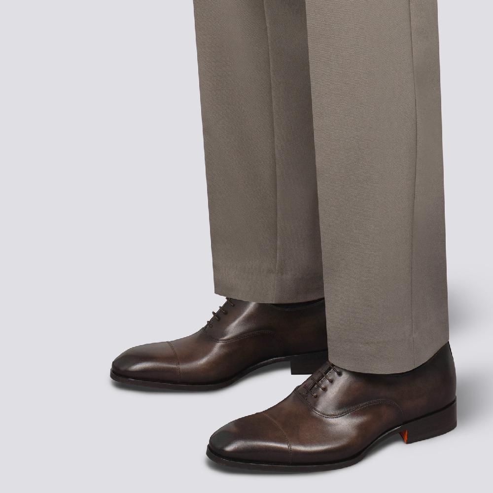 Santoni Stringata Oxford Da Uomo In Pelle Anticata Marrone