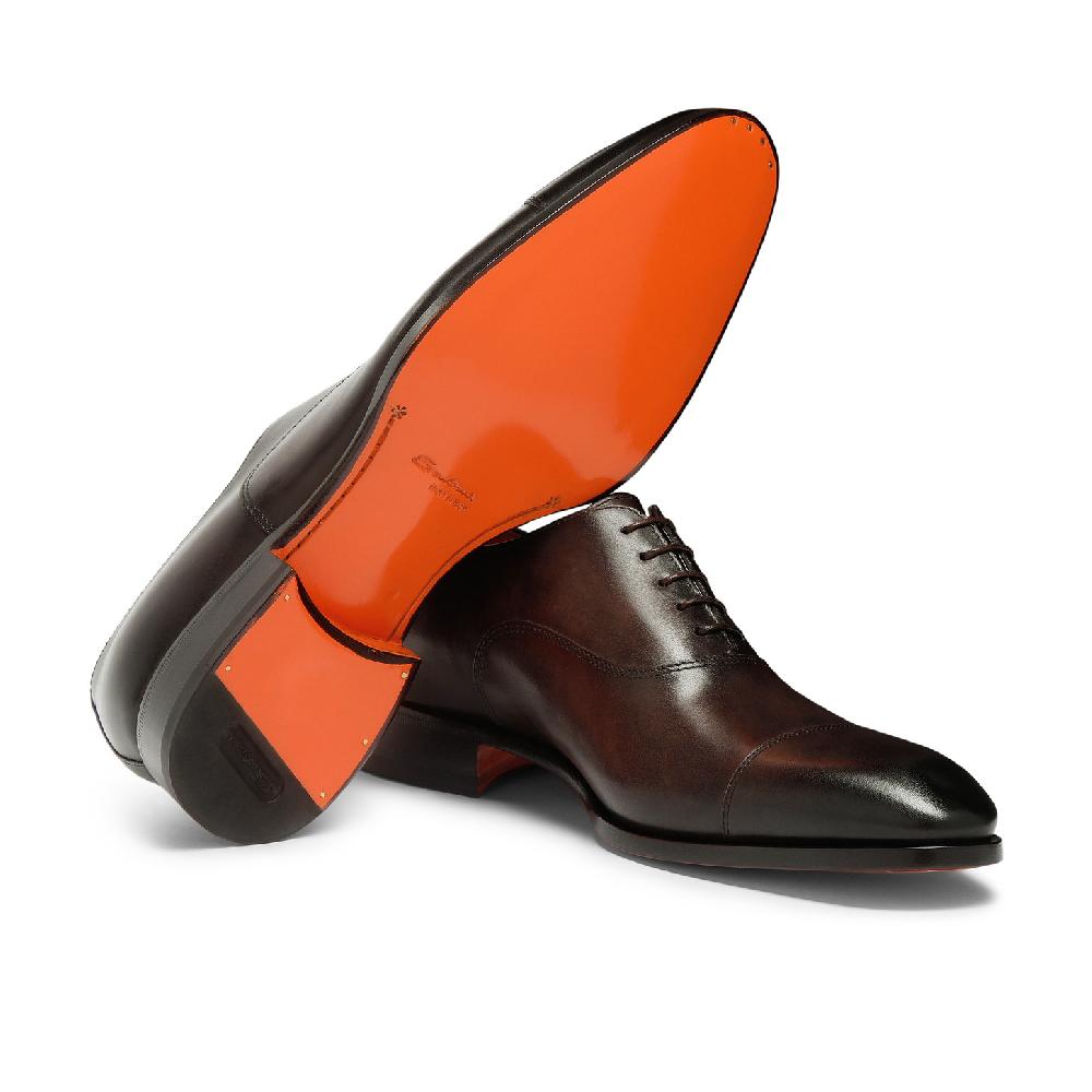 Santoni Stringata Oxford Da Uomo In Pelle Anticata Marrone