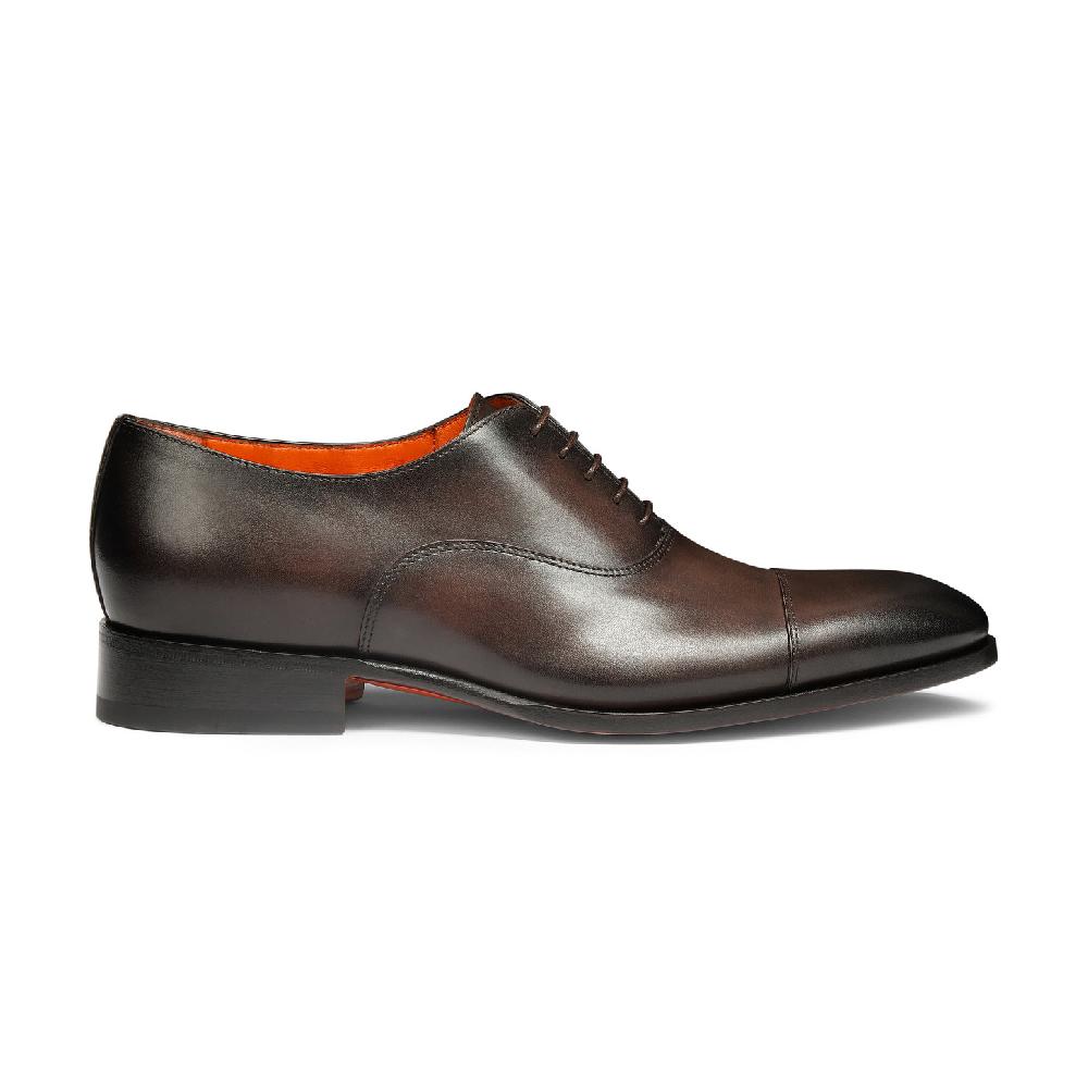 Santoni Stringata oxford da uomo in pelle anticata marrone