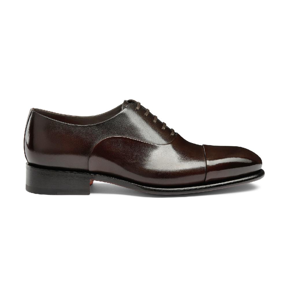 Santoni Stringata oxford da uomo in pelle anticata marrone