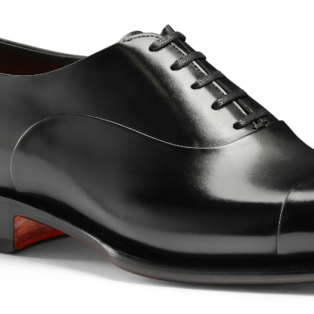 Santoni Stringata Oxford Da Uomo In Pelle Anticata Nera