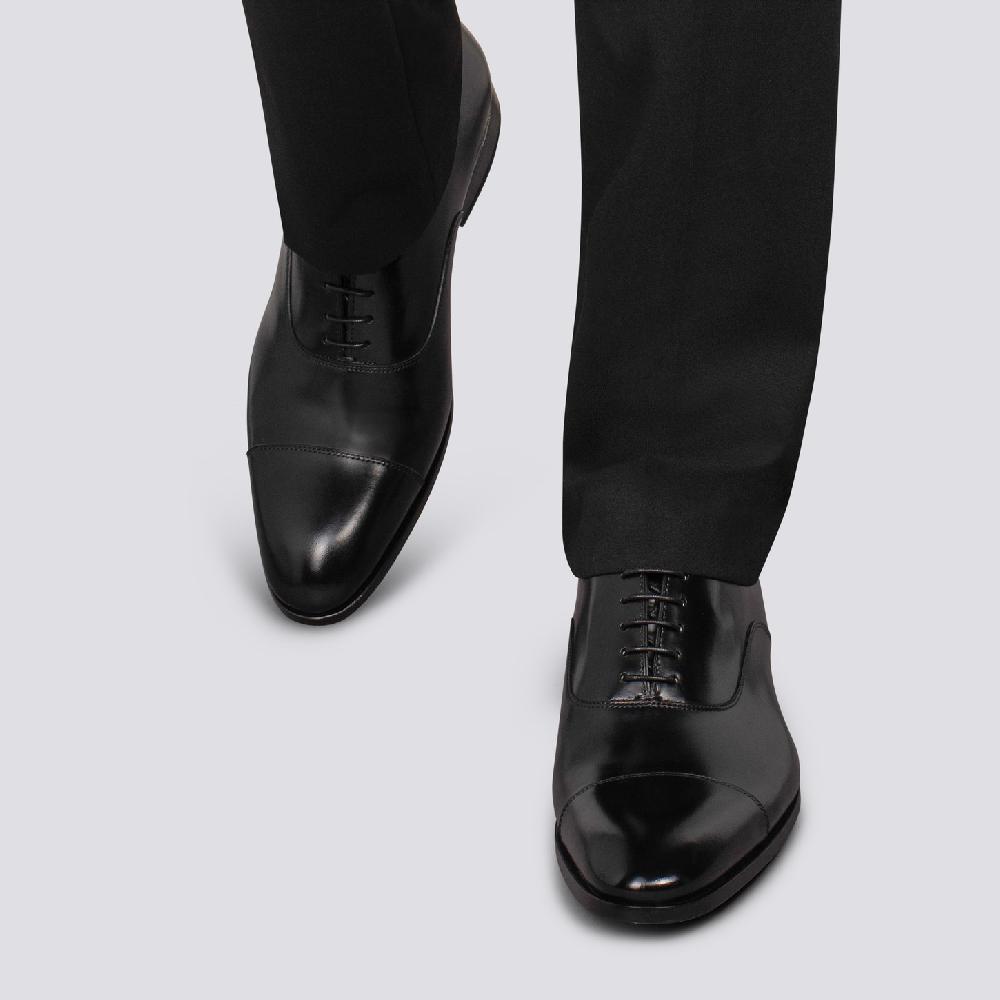 Santoni Stringata Oxford Da Uomo In Pelle Anticata Nera