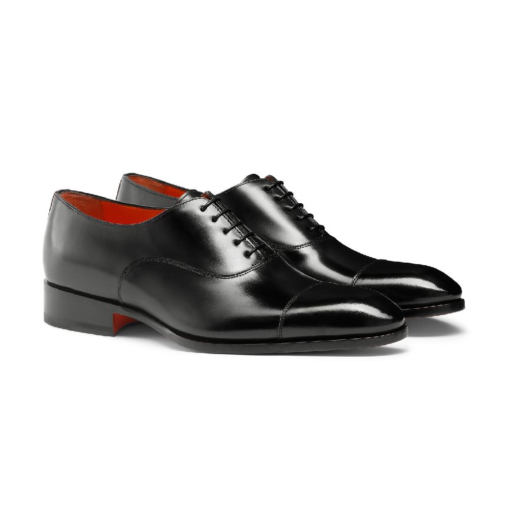 Santoni Stringata Oxford Da Uomo In Pelle Anticata Nera