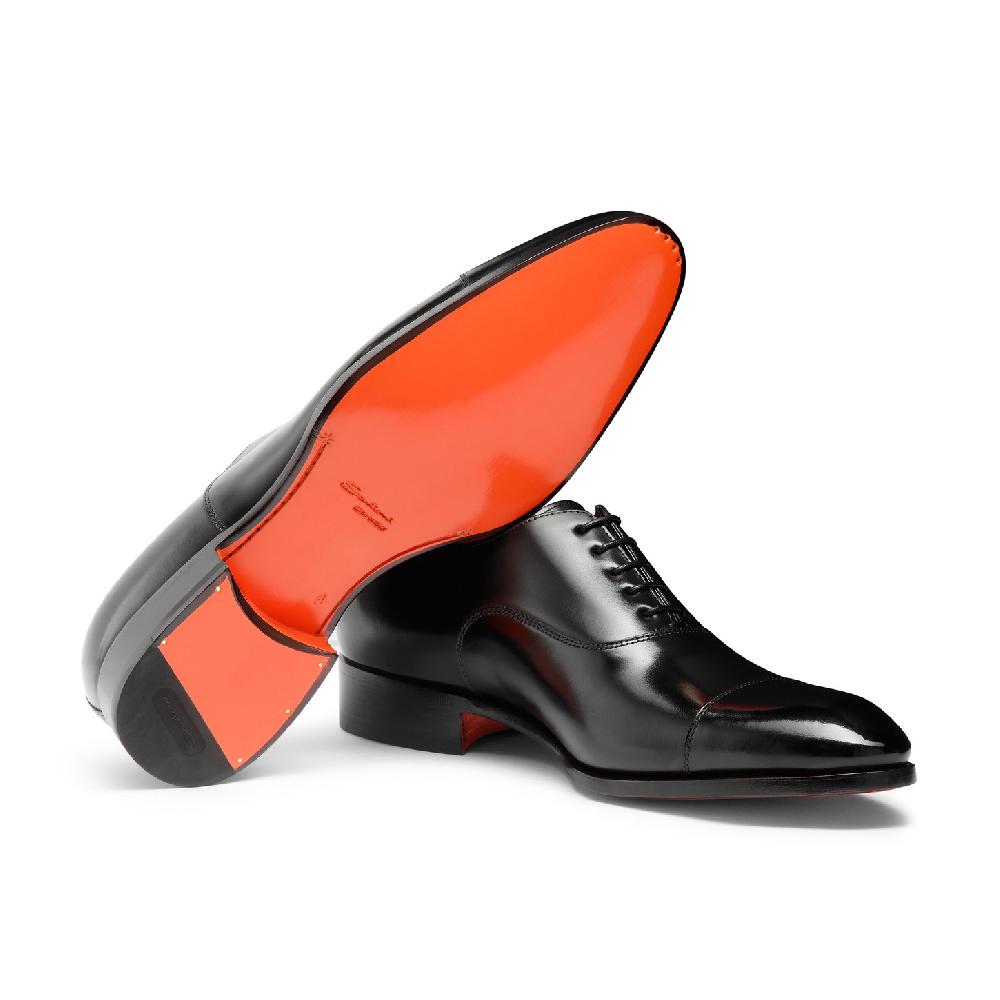 Santoni Stringata Oxford Da Uomo In Pelle Anticata Nera