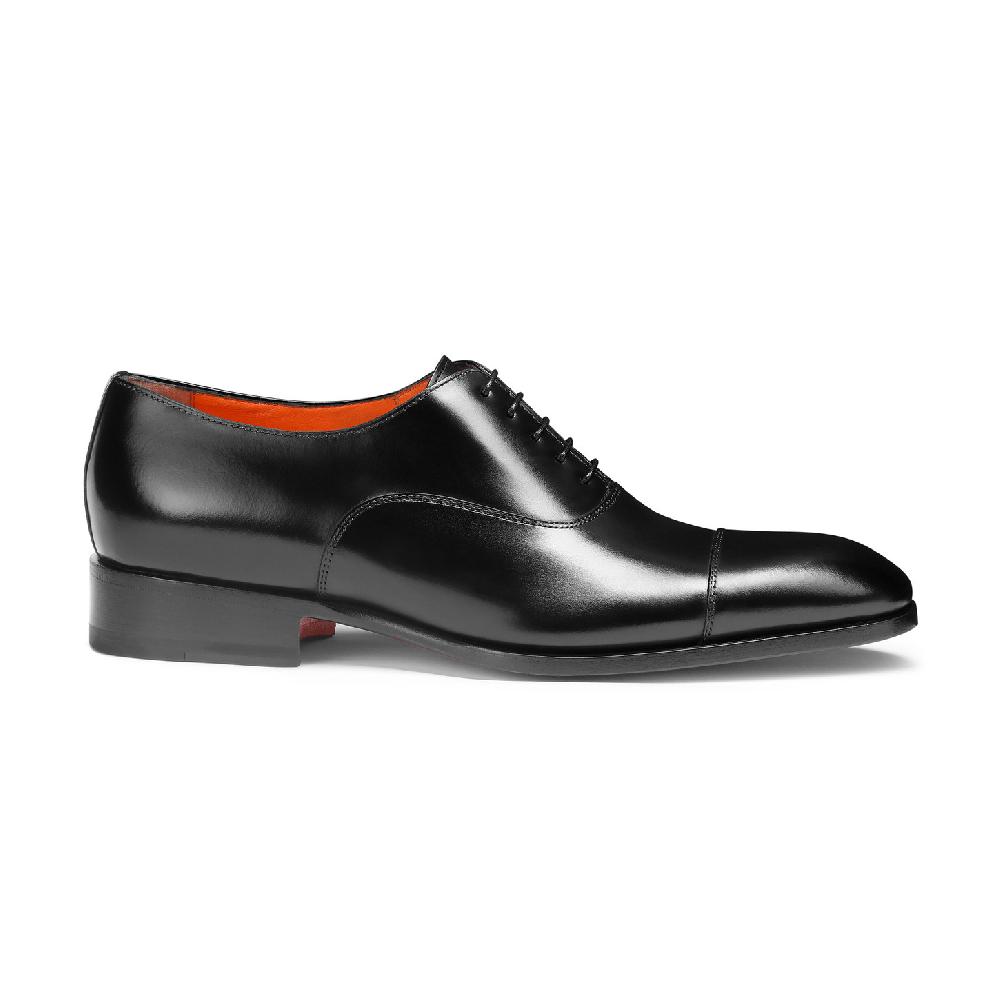 Santoni Stringata oxford da uomo in pelle anticata nera