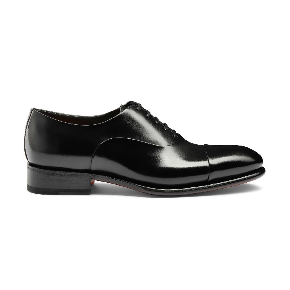 Santoni Stringata oxford da uomo in pelle anticata nera