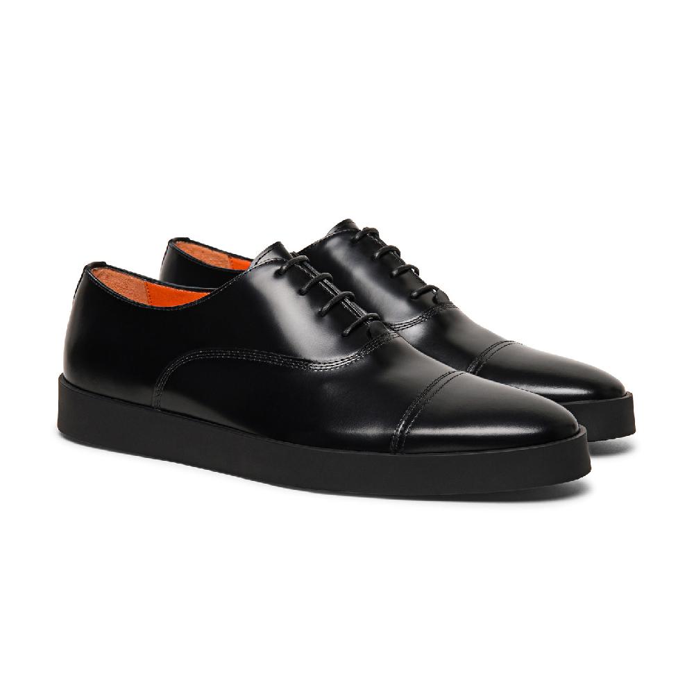 Santoni Stringata Oxford Da Uomo In Pelle Lucida Nera