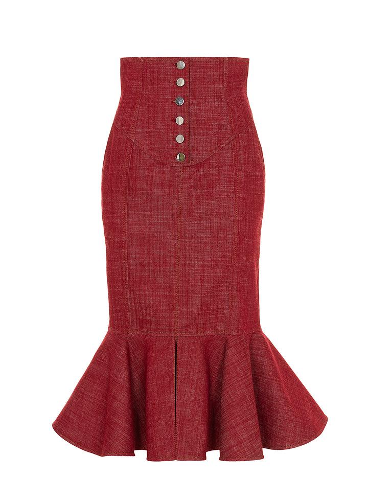 Sara Battaglia Denim Longuette Skirt