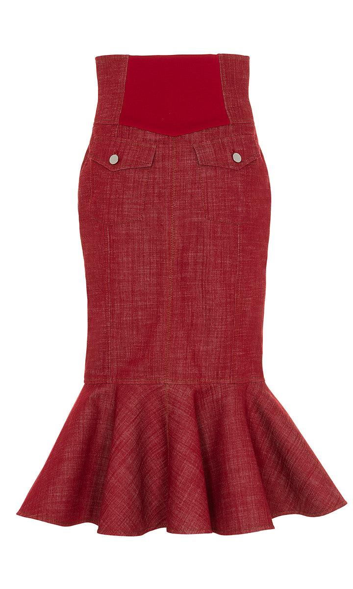 Sara Battaglia Denim Longuette Skirt