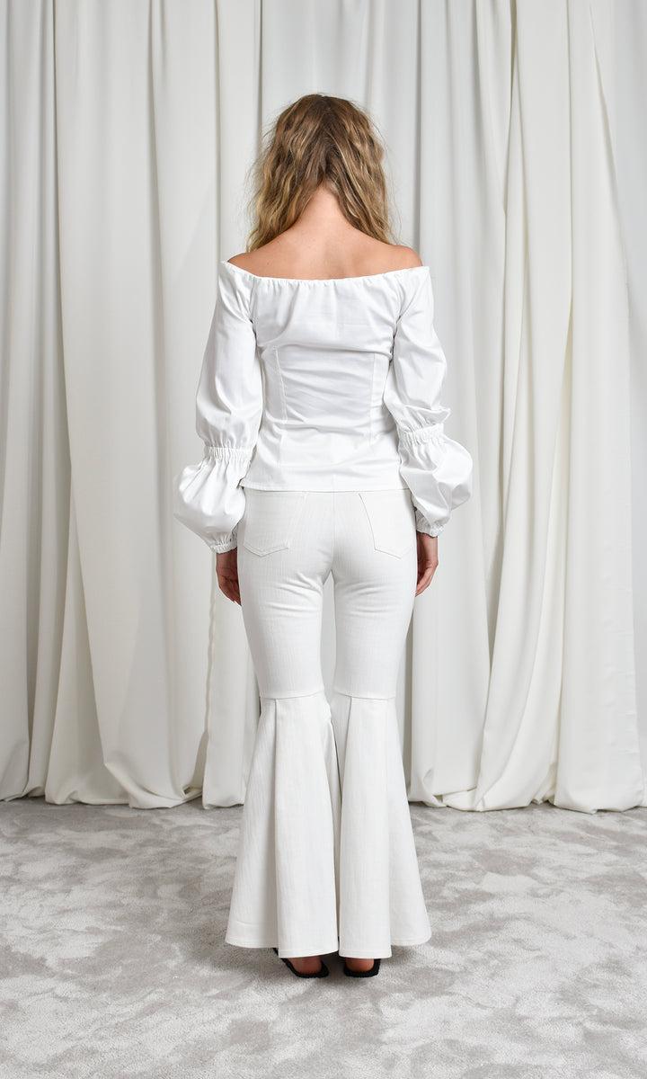 Sara Battaglia Neckline Puff Sleeve Top