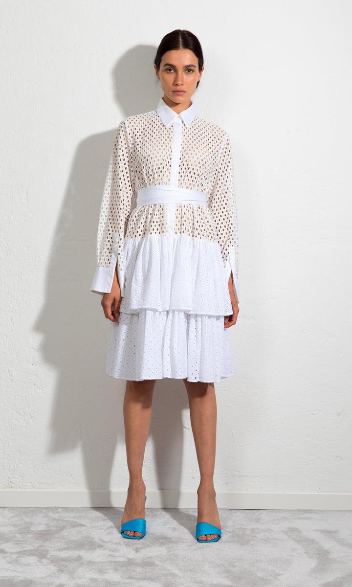 Sara Battaglia Ruffle Midi Dress