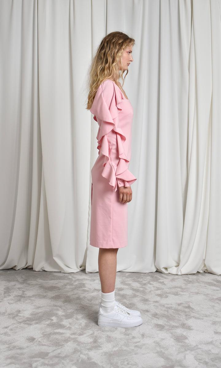 Sara Battaglia Ruffle Sleeve Midi Dress