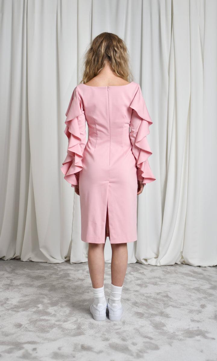 Sara Battaglia Ruffle Sleeve Midi Dress