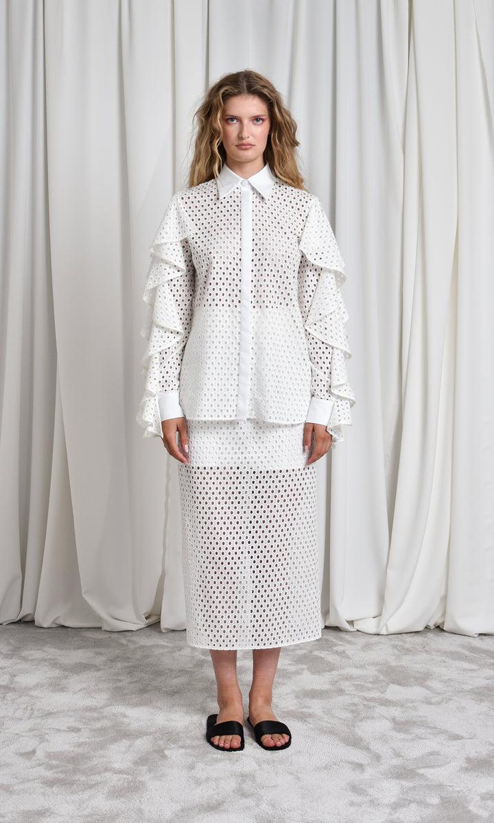 Sara Battaglia Ruffle Sleeve Shirt