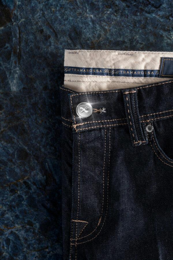 Sartoria Tramarossa JEANS LEONARDO BUTTONS REGULAR IN DENIM ARGENTO 925 BLU SCURO