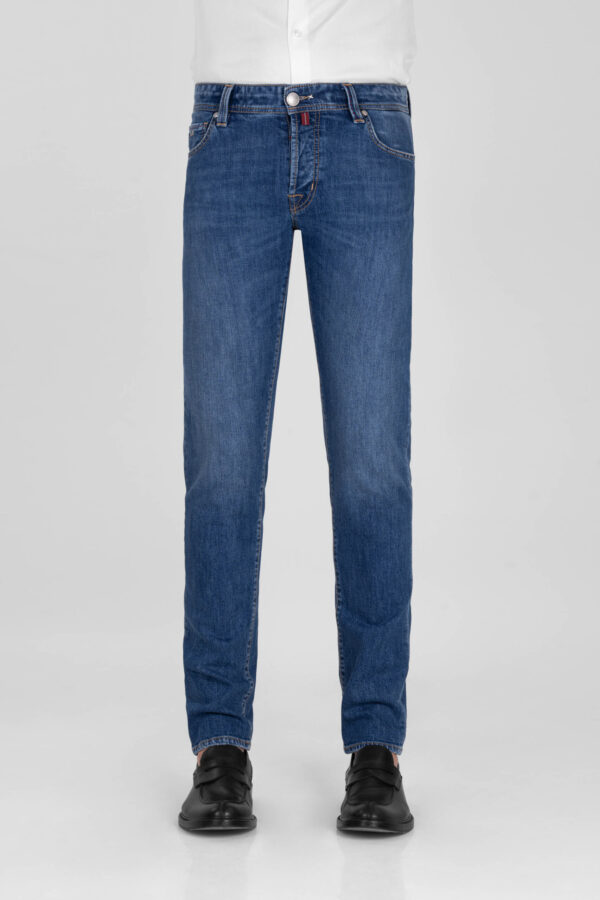 Sartoria Tramarossa JEANS LEONARDO BUTTONS REGULAR IN DENIM BLU MEDIO