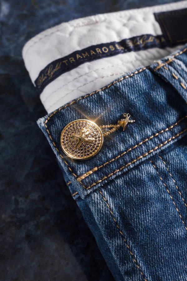 Sartoria Tramarossa JEANS LEONARDO BUTTONS REGULAR IN DENIM ZIRCONI MARRONI BLU MEDIO