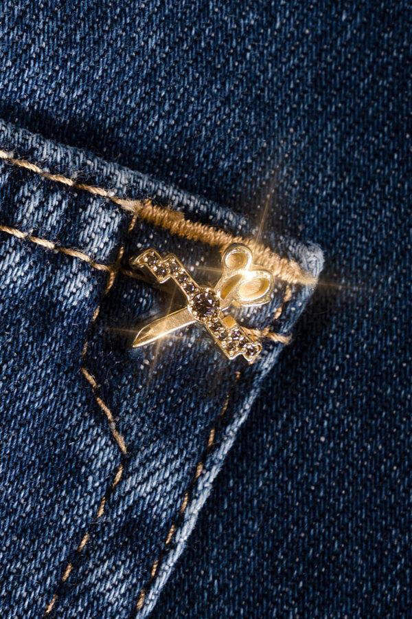 Sartoria Tramarossa JEANS LEONARDO BUTTONS REGULAR IN DENIM ZIRCONI MARRONI BLU MEDIO