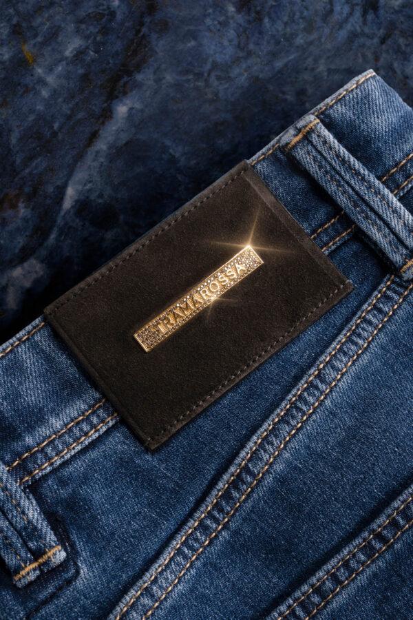 Sartoria Tramarossa JEANS LEONARDO BUTTONS REGULAR IN DENIM ZIRCONI MARRONI BLU MEDIO