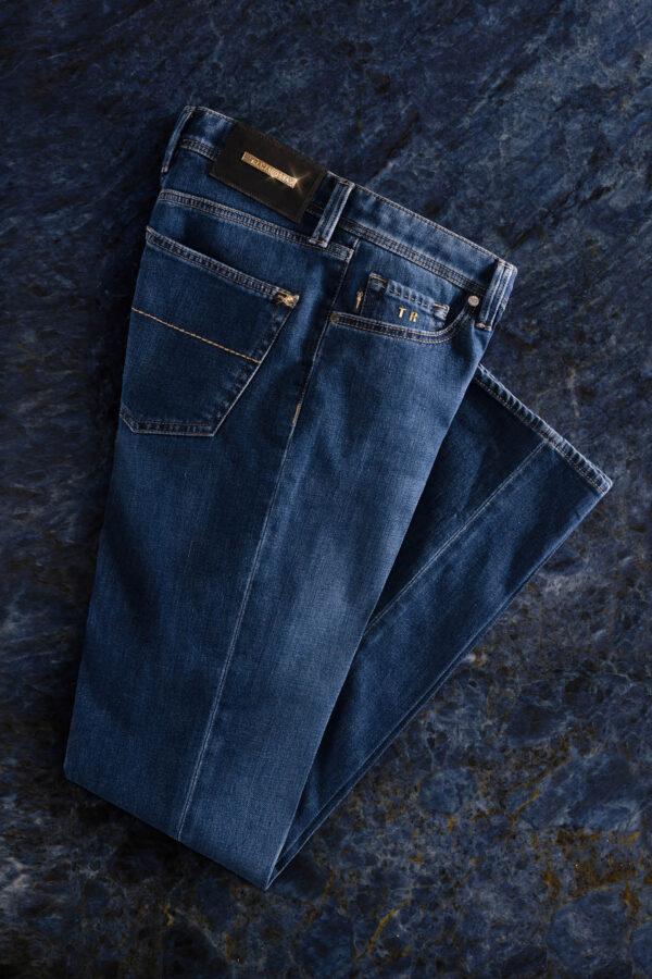 Sartoria Tramarossa JEANS LEONARDO BUTTONS REGULAR IN DENIM ZIRCONI MARRONI BLU MEDIO