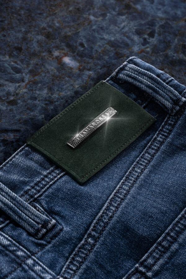 Sartoria Tramarossa JEANS LEONARDO BUTTONS REGULAR IN ZIRCONI NERI BLU MEDIO