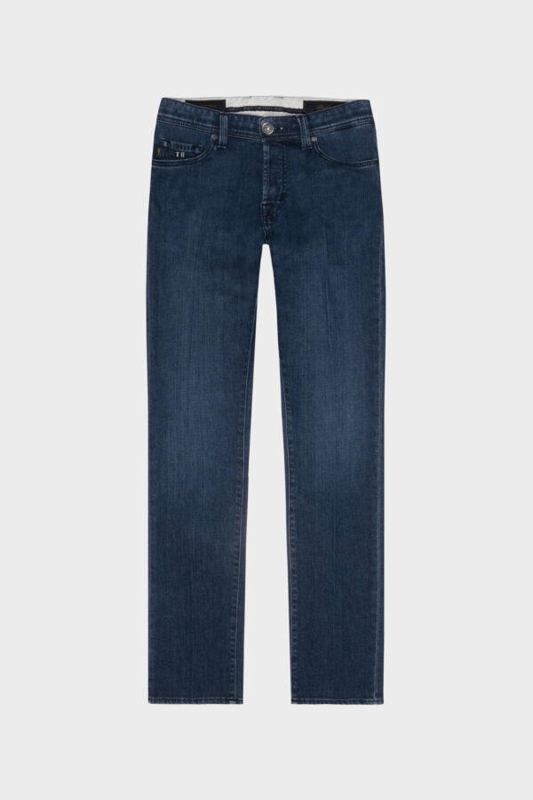 Sartoria Tramarossa JEANS LEONARDO BUTTONS REGULAR IN ZIRCONI NERI BLU MEDIO