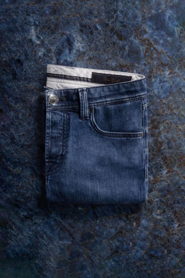 Sartoria Tramarossa JEANS LEONARDO BUTTONS REGULAR IN ZIRCONI NERI BLU MEDIO