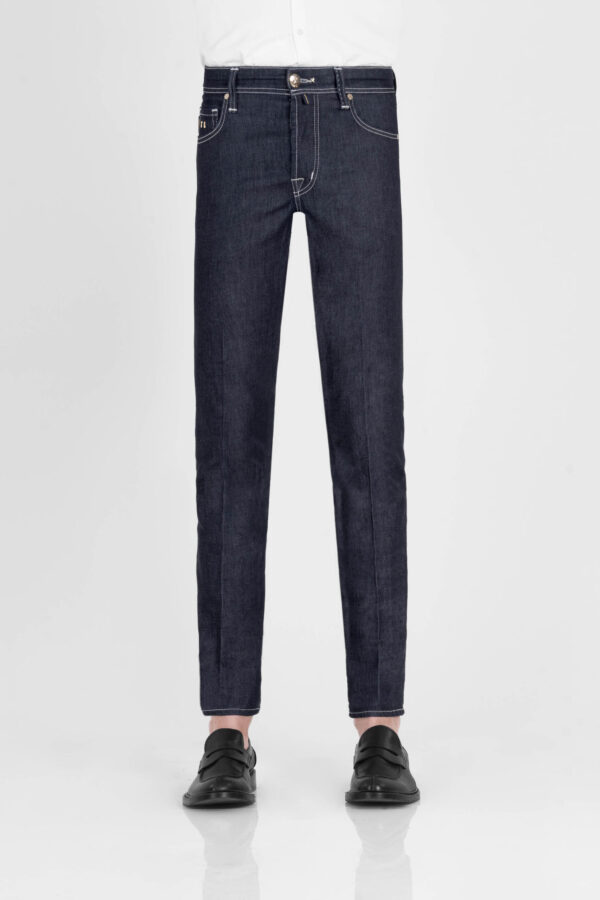 Sartoria Tramarossa JEANS LEONARDO BUTTONS REULAR IN DENIM LIZARD FUCSIA BLU SCURO