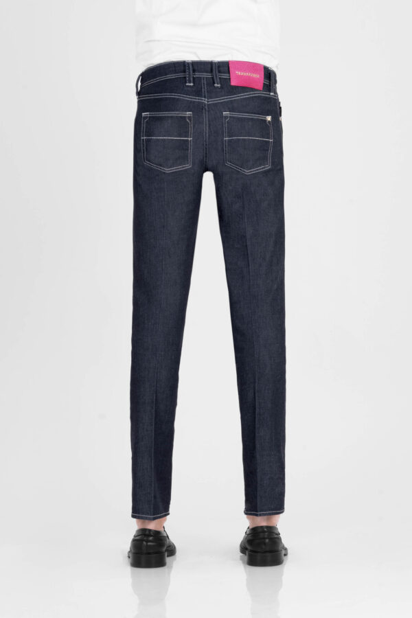 Sartoria Tramarossa JEANS LEONARDO BUTTONS REULAR IN DENIM LIZARD FUCSIA BLU SCURO