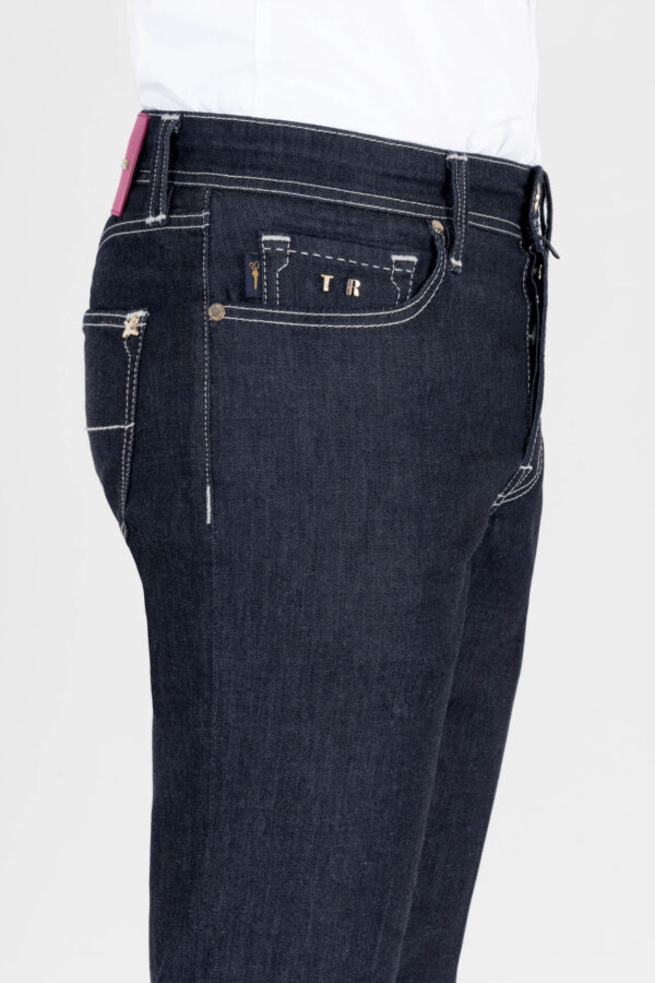 Sartoria Tramarossa JEANS LEONARDO BUTTONS REULAR IN DENIM LIZARD FUCSIA BLU SCURO