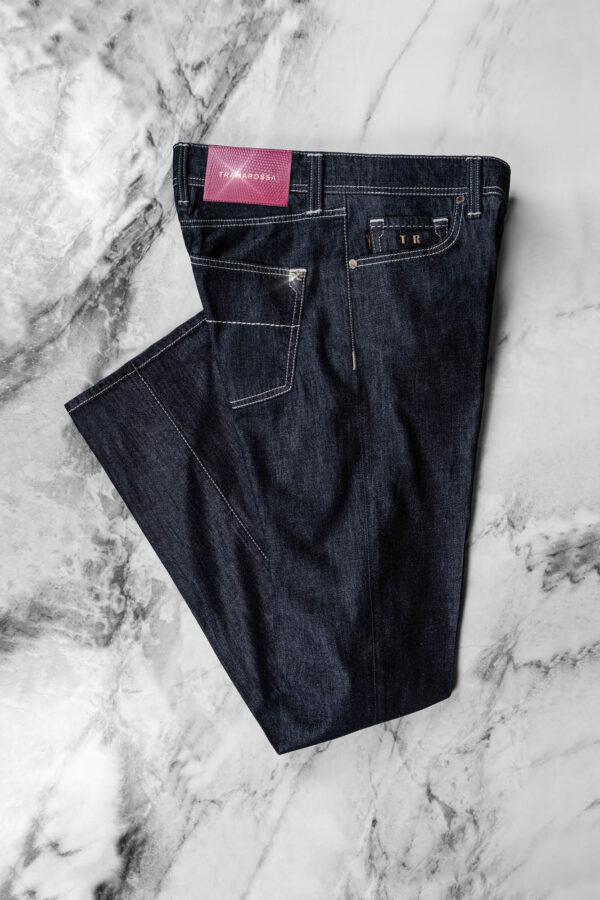 Sartoria Tramarossa JEANS LEONARDO BUTTONS REULAR IN DENIM LIZARD FUCSIA BLU SCURO