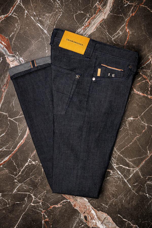 Sartoria Tramarossa JEANS LEONARDO ZIP REGULAR IN DENIM LIZARD MADREPERLA BLU SCURO