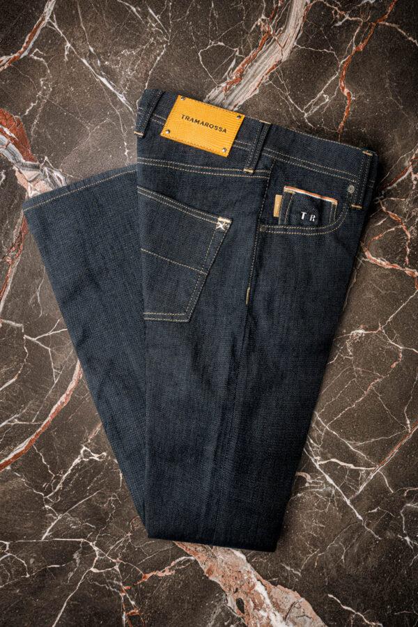 Sartoria Tramarossa JEANS LEONARDO ZIP SS SLIM IN DENIM STRETCH LIZARD MADREPERLA BLU SCURO
