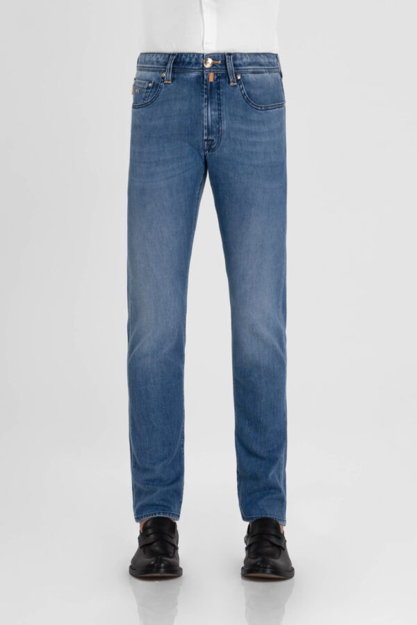 Sartoria Tramarossa JEANS MICHELANGELO ZIP REGULAR IN DENIM SETA BLU MEDIO