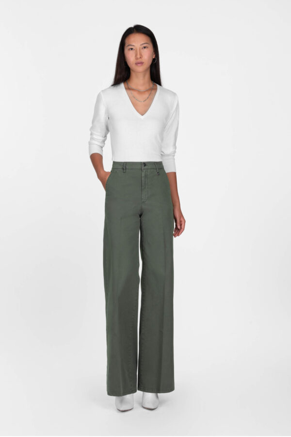 Sartoria Tramarossa PANTALONE AMELIA WIDE LEG IN GABARDINA DI COTONE VERDE