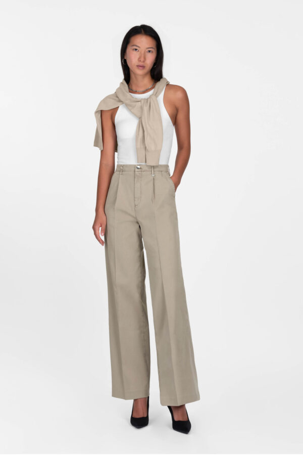 Sartoria Tramarossa PANTALONE AURELIA WIDE LEG GABARDINA DI COTONE SAND
