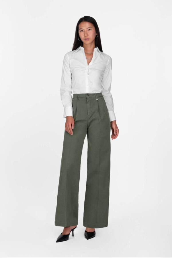 Sartoria Tramarossa PANTALONE AURELIA WIDE LEG IN GABARDINA DI COTONE VERDE