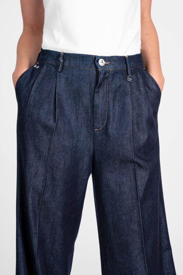 Sartoria Tramarossa PANTALONE AURELIA WIDE LEG IN GABARDINA DI COTONE BLU SCURO