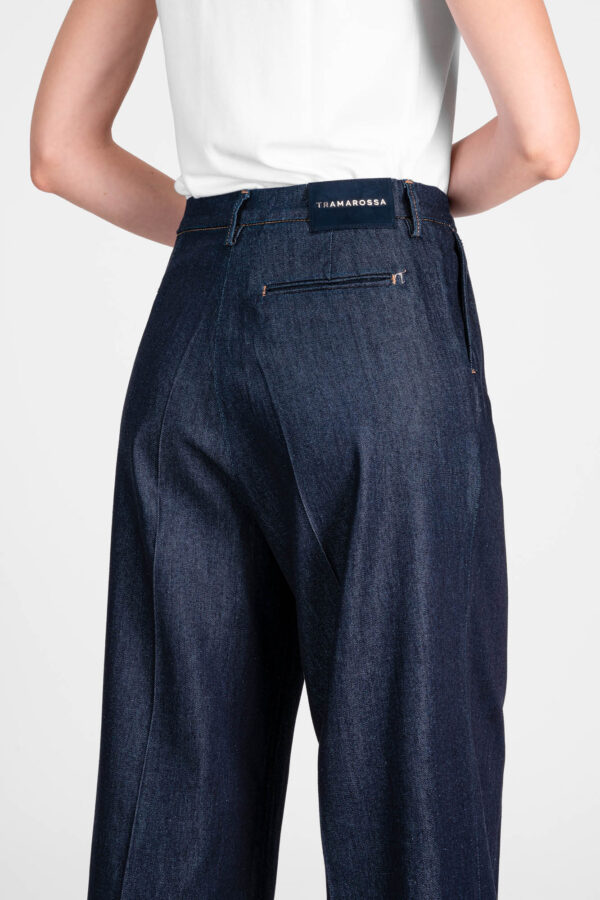 Sartoria Tramarossa PANTALONE AURELIA WIDE LEG IN GABARDINA DI COTONE BLU SCURO