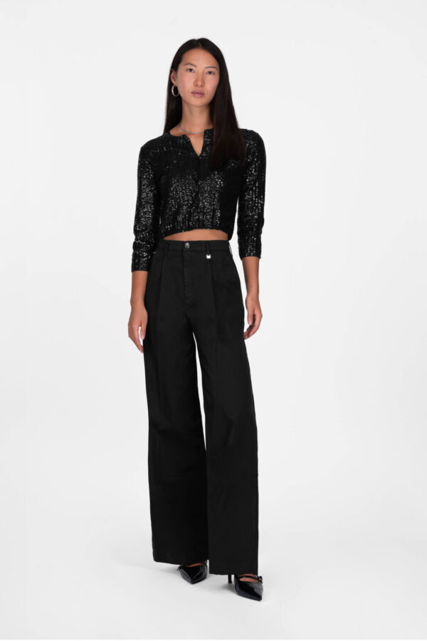 Sartoria Tramarossa PANTALONE AURELIA WIDE LEG IN GABARDINA DI COTONE NERO