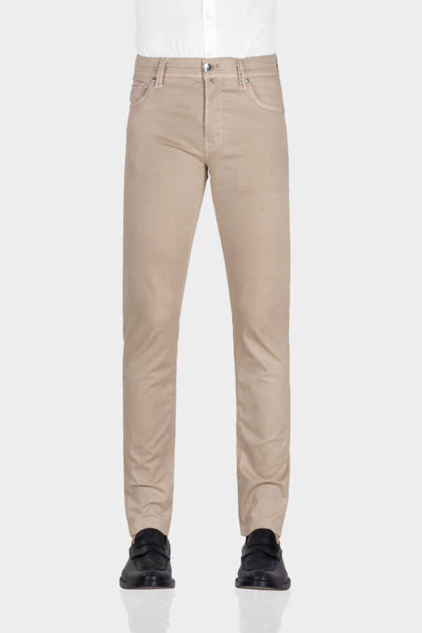 Sartoria Tramarossa PANTALONE LEONARDO BUTTONS REGULAR IN GABARDINA LEGGERA DI COTONE STRETCH BEIGE