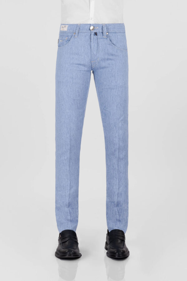 Sartoria Tramarossa PANTALONE LEONARDO BUTTONS REGULAR IN LINO BLU CHIARO
